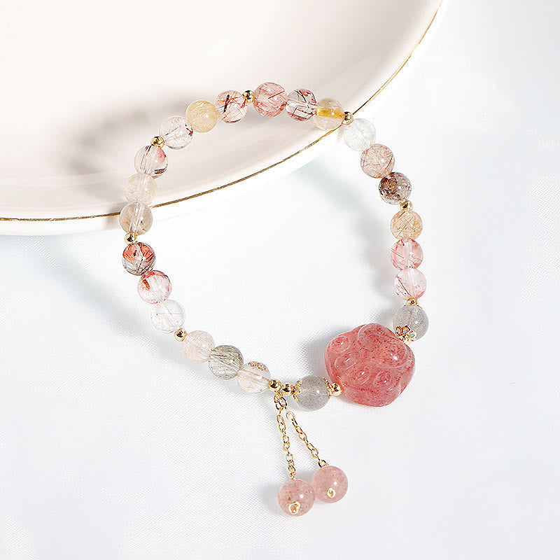 Armband Erdbeerquarz Mondstein mit rosa Perlen Naturstein elegant