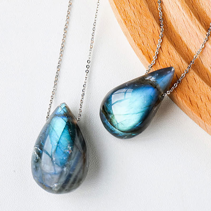 Labradorit Tropfen Anhänger Kette silber blau schimmernder Naturstein