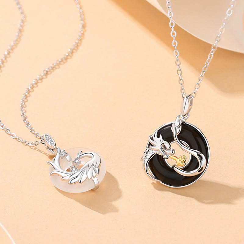 Kette Onyx Drachen Phönix Anhänger silber schwarz elegant glänzend