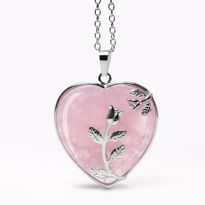 Rosaquarz Herz Anhänger Kette Aventurin Blume Heilung Harmonie Silber