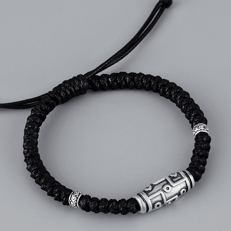 Schwarzes Armband 925 Silber mit Segen & Harmonie Charm elastisch.