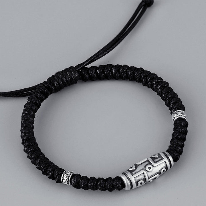 Schwarzes Armband 925 Silber mit Segen & Harmonie Charm elastisch.