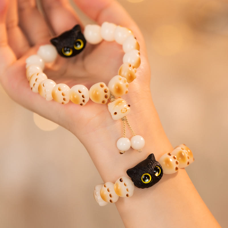 Armband Sandelholz Bodhi Katze – Glück & Liebe mit schwarzer Katze am Handgelenk