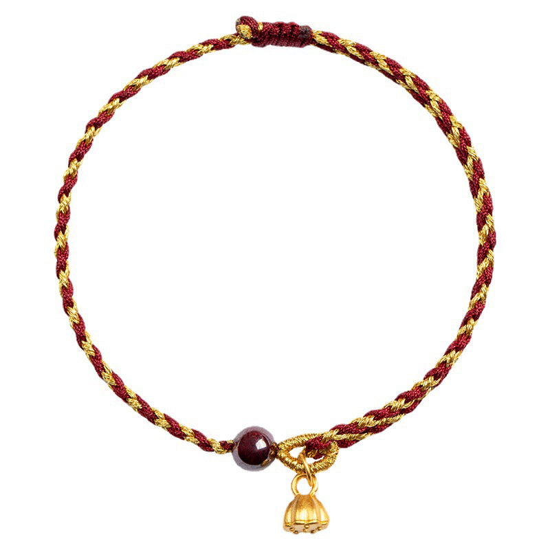Armband Rot Gold Kordel Lotus Anhänger – Frieden Glück