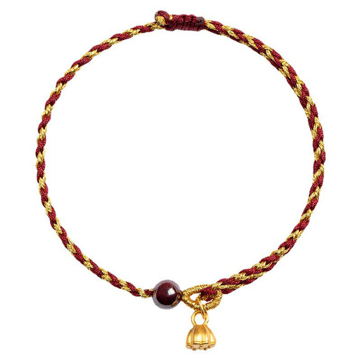 Armband Rot Gold Kordel Lotus Anhänger – Frieden Glück