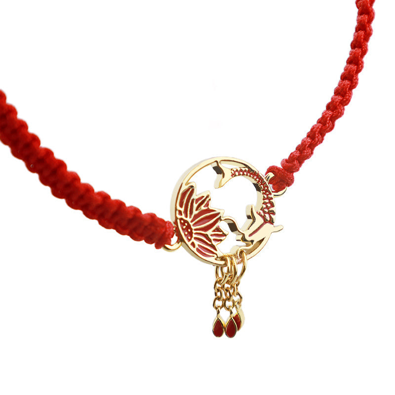 Armband Koi Fisch Glück rotes Seil goldener Anhänger elegant