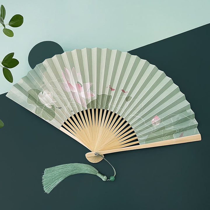 Fächer Japan Koi Lotus Papier Seide