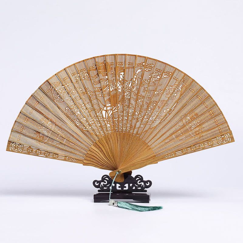 Fächer Japan Sandelholz Kranich Pfau Bambus