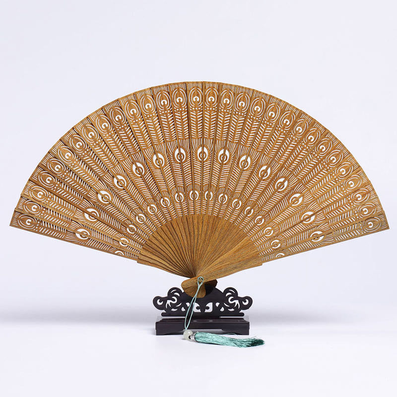 Fächer Japan Sandelholz Kranich Pfau Geschenk