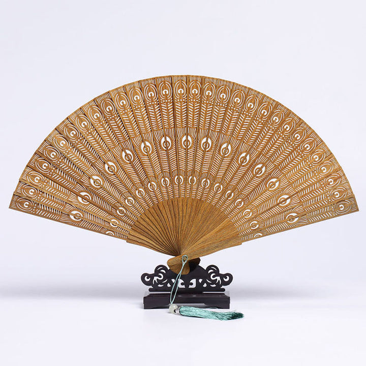 Fächer Japan Sandelholz Kranich Pfau Geschenk