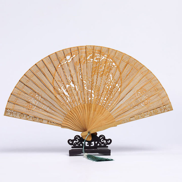 Fächer Japan Sandelholz Kranich Pfau Handarbeit