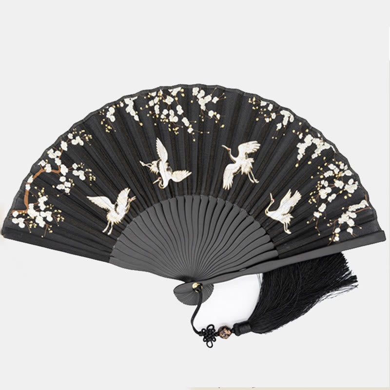 Fächer Japanisch Pflaumenblüte Kranich Seide Deko