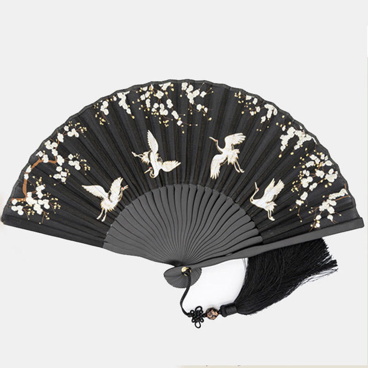 Fächer Japanisch Pflaumenblüte Kranich Seide Deko