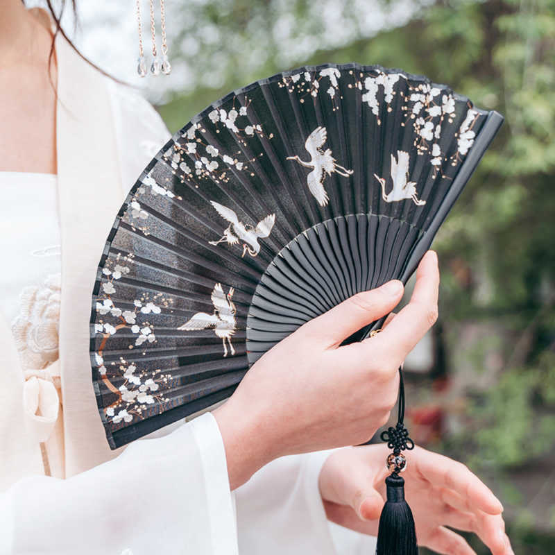 Fächer Japanisch Pflaumenblüte Kranich Seide