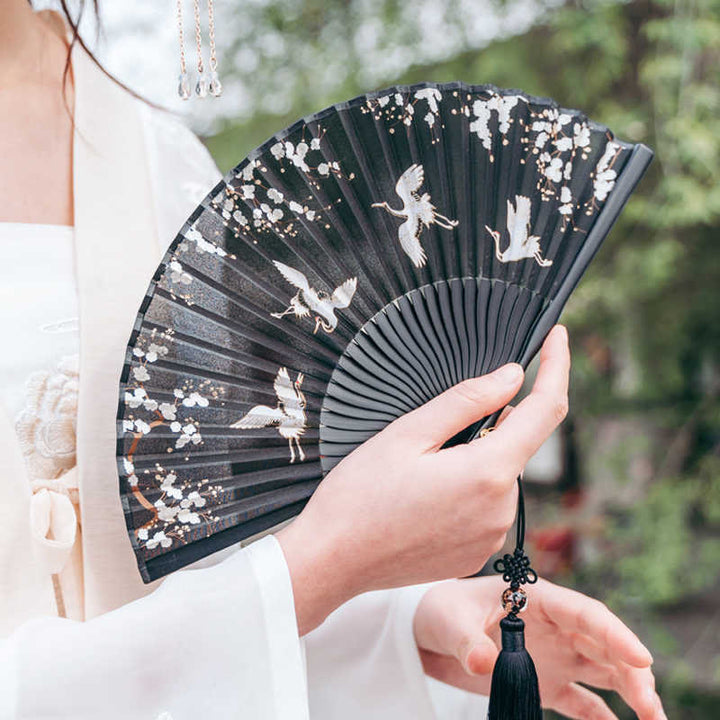 Fächer Japanisch Pflaumenblüte Kranich Seide