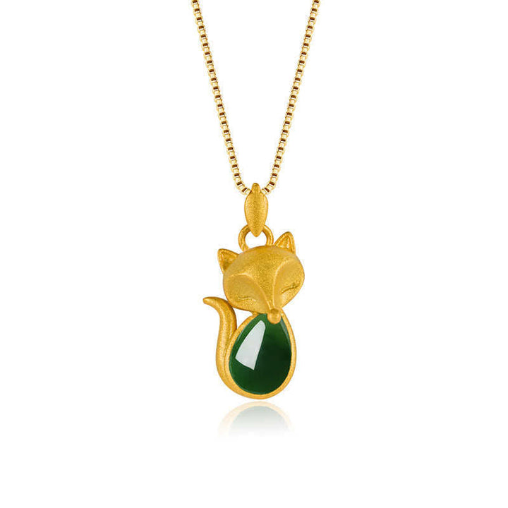 Kette grüner Chalcedon Fuchs Edelstein Mut gold