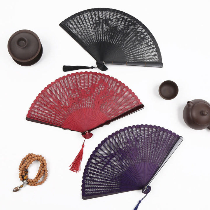 Faltfächer Japan Bambus Durchbrochen Retro