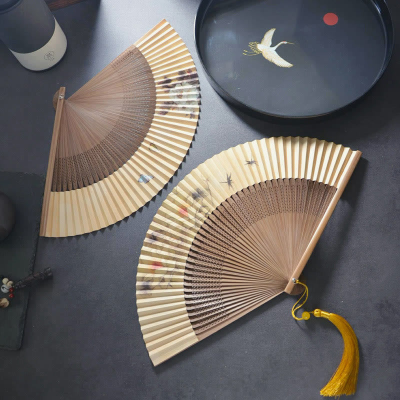 Faltfächer Kaufen Lotus Libelle Papier Japan
