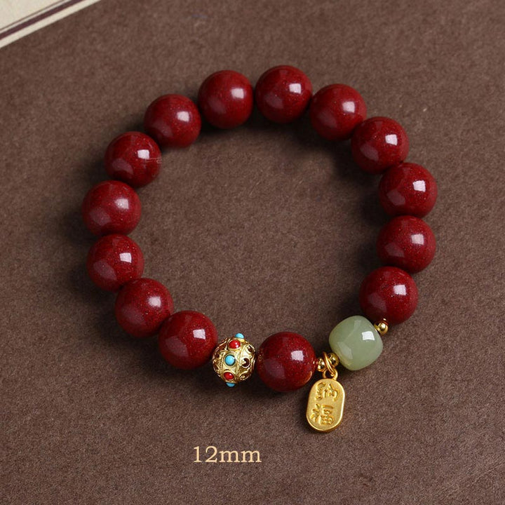 Armband Grüner Aventurin Zinnober mit roten Perlen Flachansicht Schmuck