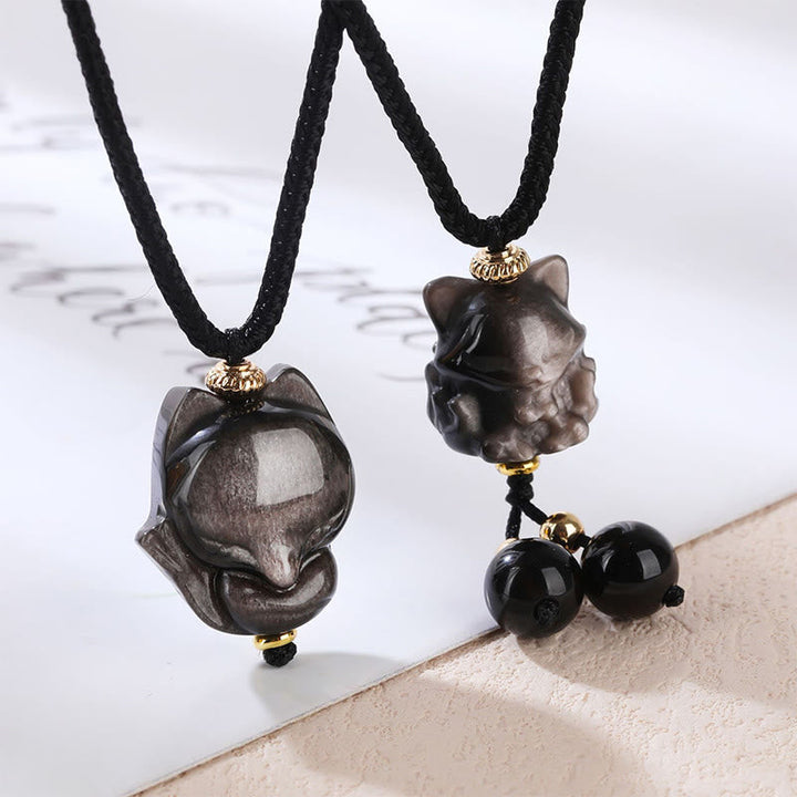 Kette Obsidian Neunschwaenziger Fuchs Schutz Natur