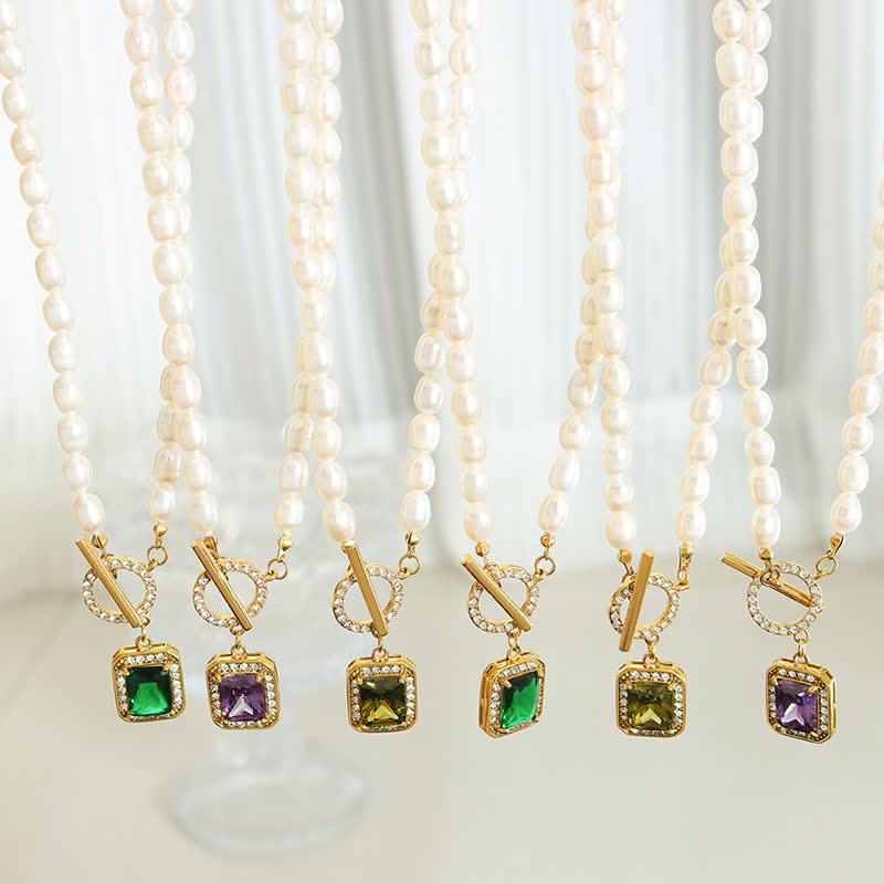 Anhänger Perle Zirkon Edelstein Perlenkette gold