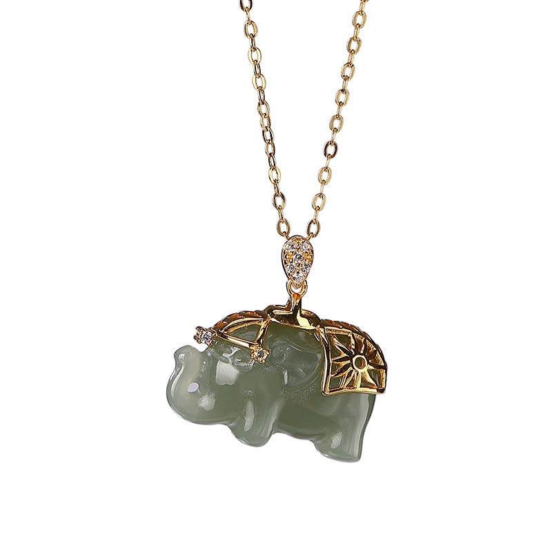 Kette Jade Elefant – Segen & Wohlstand – Bild 9 – Kette Jade Elefant grüner Anhänger gold Naturstein Glücksbringer