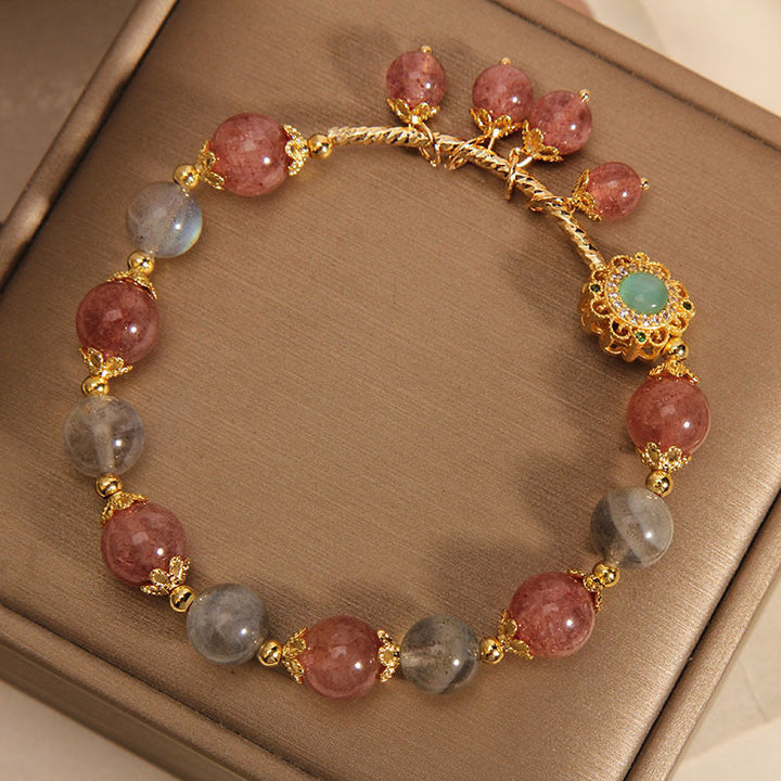 Armband Erdbeerquarz Mondstein gold vergoldet Perlen elegant Schmuck