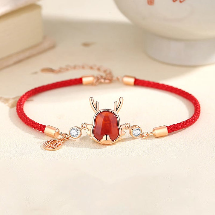 Rotachat Armband Drachen Glück Fu-Charakter rot