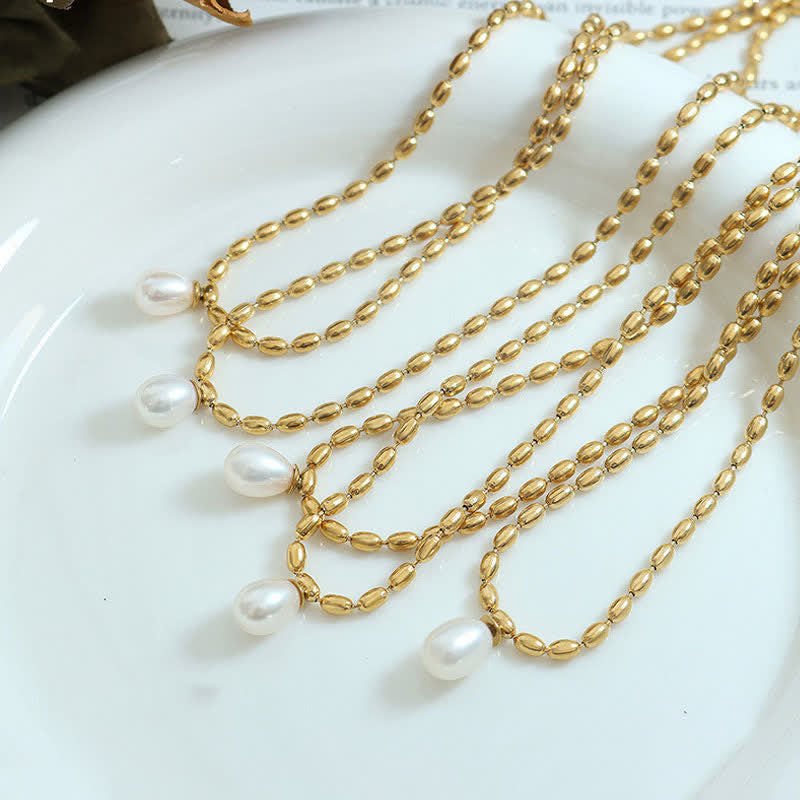 Anhänger Kette Perle Gold Tropfen Perlenkette