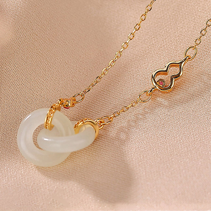 Anhänger Kette weiße Jade Herz Gold Glück