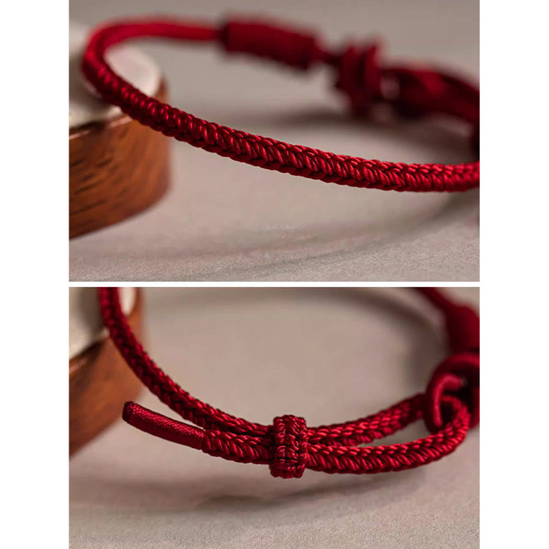 Rotes Armband Fu-Zeichen – Glück & Frieden Seil elastisch geknüpft Detail