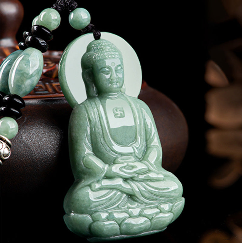 Anhänger Kette Jade Amitabha Buddha Mitgefühl grün
