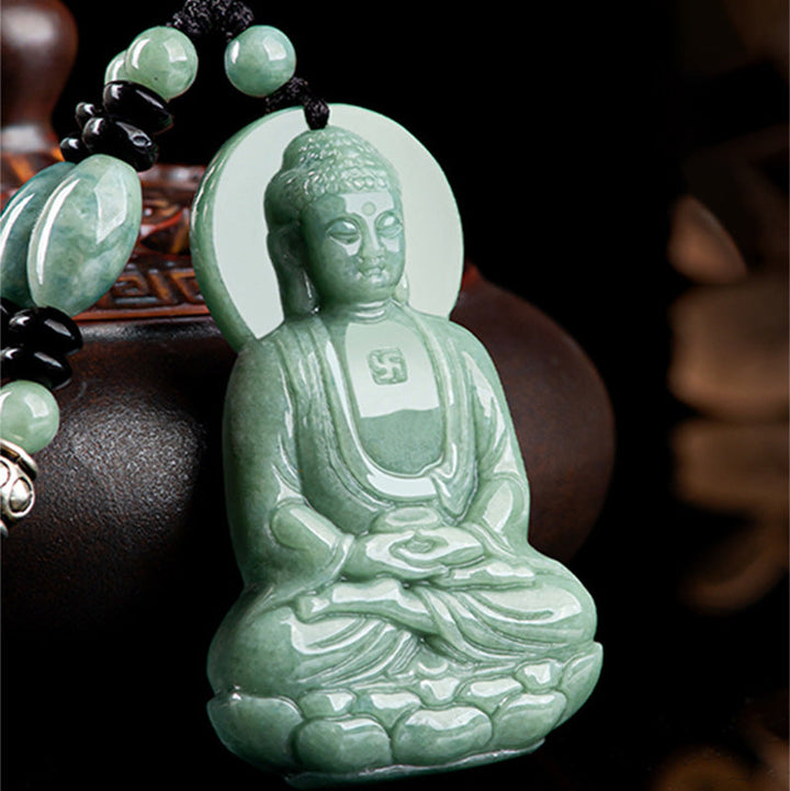 Anhänger Kette Jade Amitabha Buddha Mitgefühl grün