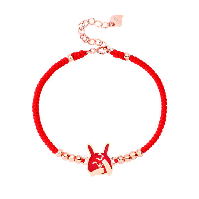 Rotes Armband 925 Silber Chinesisches Tierkreis Kaninchen Glück Energie