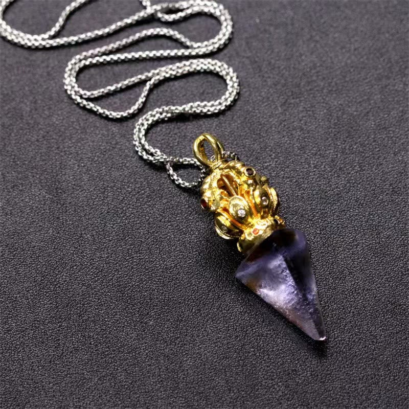 Kette Liuli-Kristall Vajra Lotus Tibet Stärke Goldkrone Amethyst Anhänger