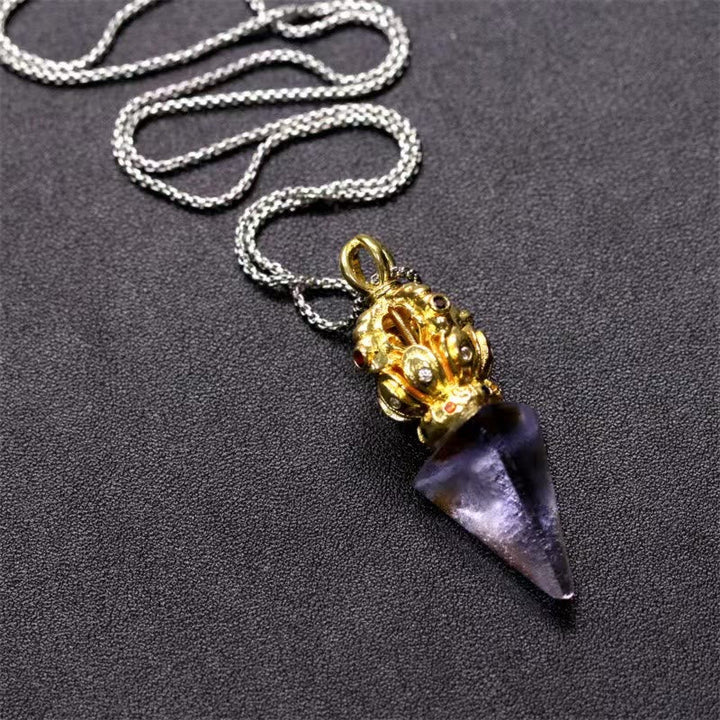 Kette Liuli-Kristall Vajra Lotus Tibet Stärke Goldkrone Amethyst Anhänger