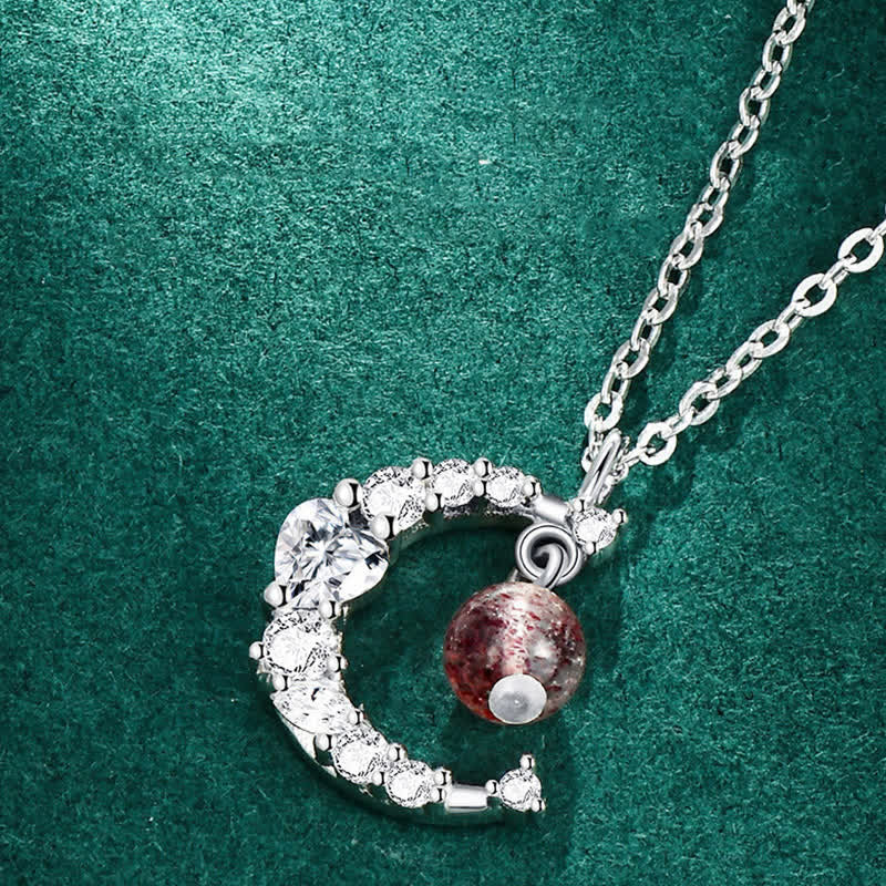 Kette Erdbeerquarz Mond Silber Kristall Heilung