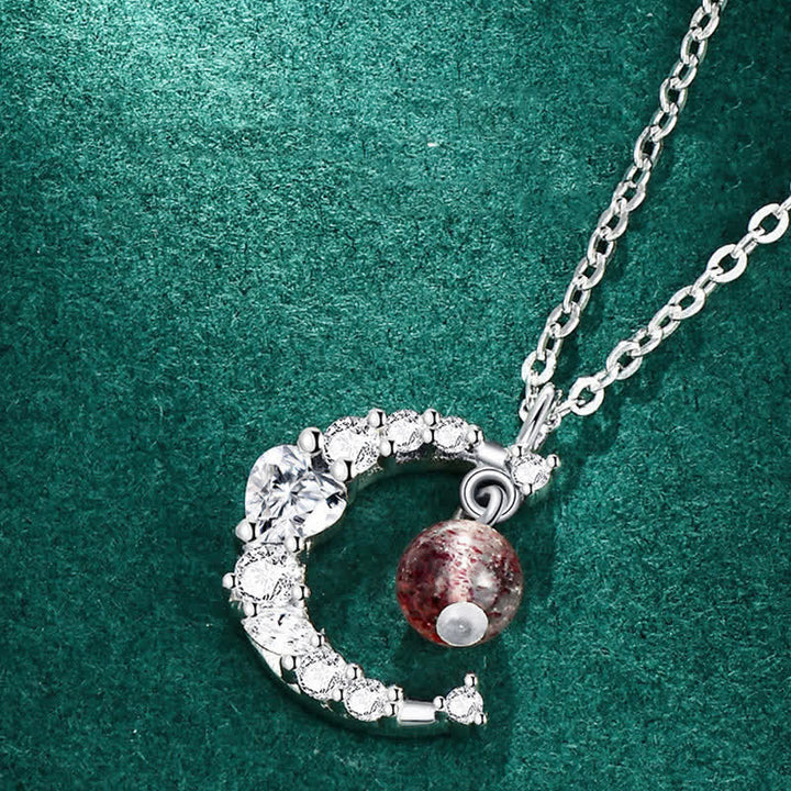 Kette Erdbeerquarz Mond Silber Kristall Heilung
