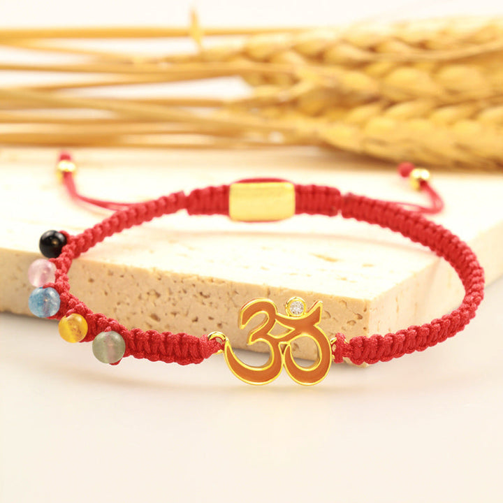 Rotes Schnur Armband Tibet OM Symbol Mindfulness Perlen elastisch