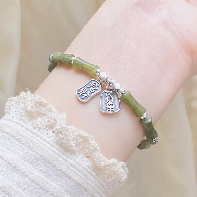Jade Armband 925 Silber Fu-Zeichen Glück Fülle Naturstein elegant getragen