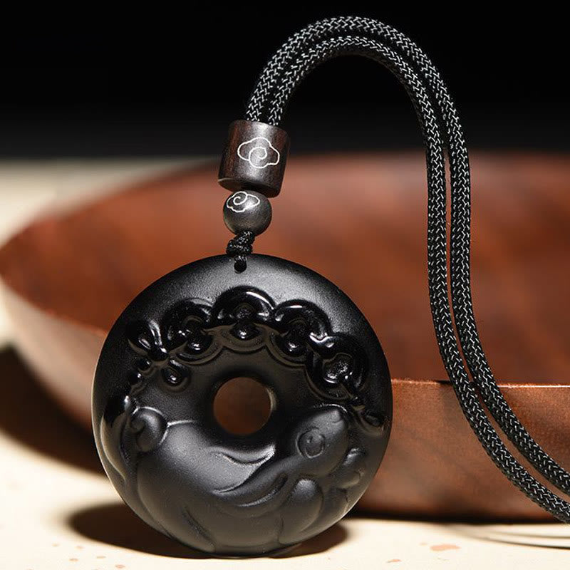 Obsidian Kette schwarzer Anhänger Naturstein Tierkreis Frieden
