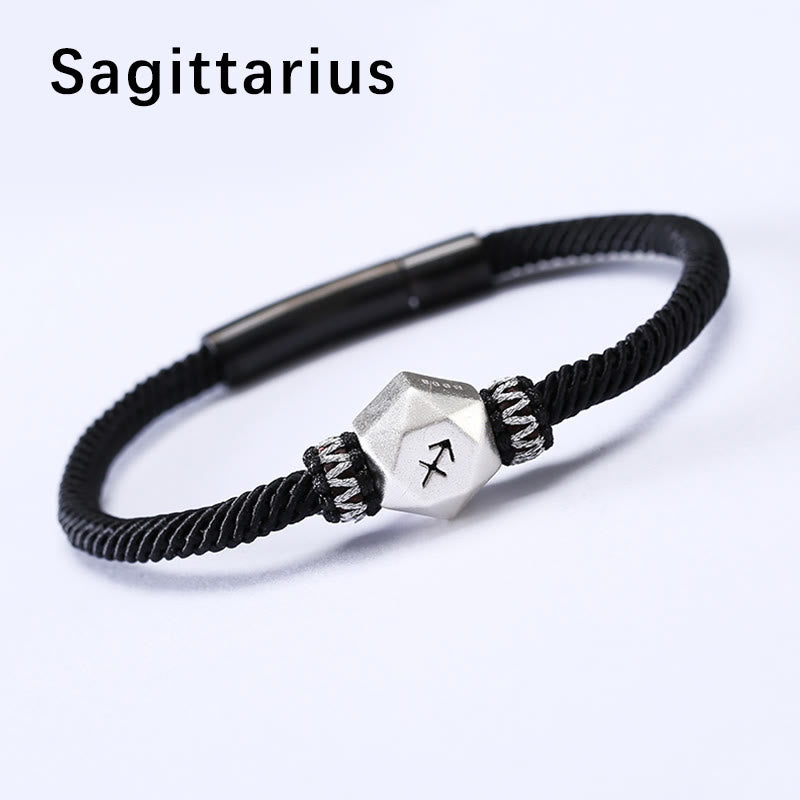 Sagittarius Armband 925 Silber schwarzes elastisches Textilband Sternzeichen