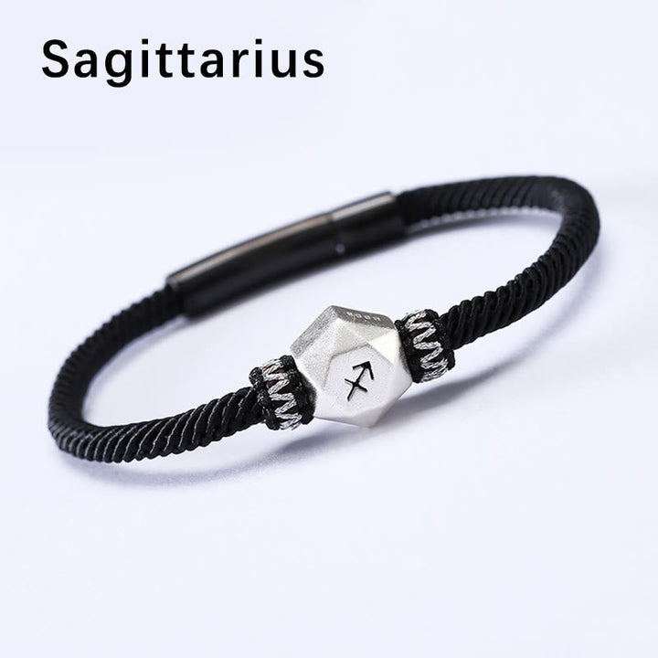 Sagittarius Armband 925 Silber schwarzes elastisches Textilband Sternzeichen