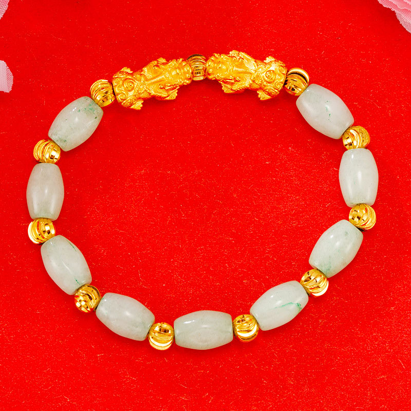 Armband Pixiu – Wohlstand mit Jade Perlen und goldenen Pixiu Verschlüssen