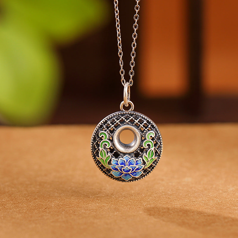 Anhänger Lotus Grün Blau Silber Wohlstand Kette