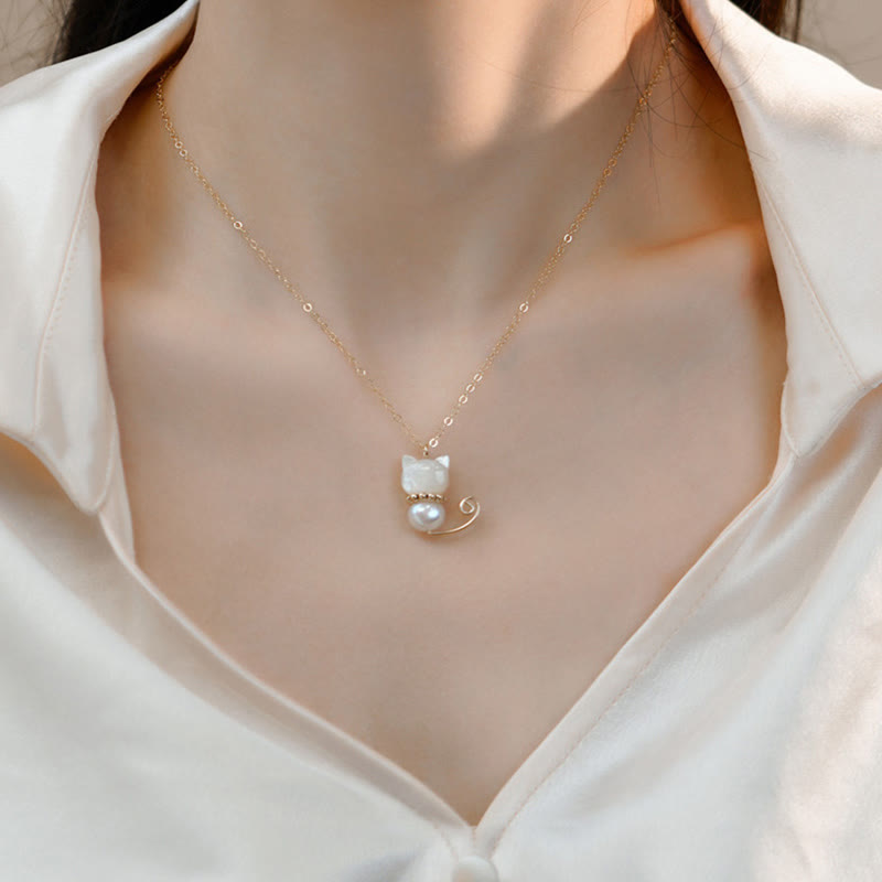 Kette Hetian-Jade Glückskatze Glück Perle gold