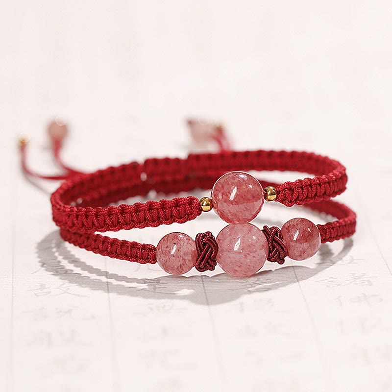 Rotes Armband Erdbeerquarz Kristall – Liebe eleganter Schmuck Naturstein