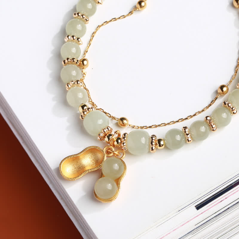 Jade Armband 925 Silber mit goldenen Perlen und Anhänger elegant