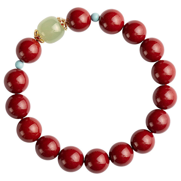 Armband Grüner Aventurin Zinnober mit roten Perlen Glück elegant