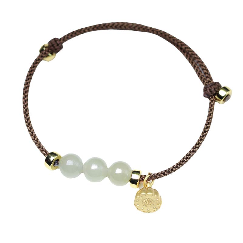 Armband Jade Lotus – Stärke grüne Perlen braunes Seil elegant
